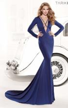 Tarik Ediz - Beaded Long Sleeve Strappy Illusion Gown 92409