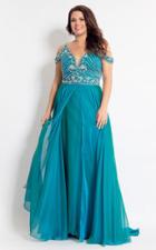 Rachel Allan Curves - 6313 Silver Embellished V-neck Chiffon Dress