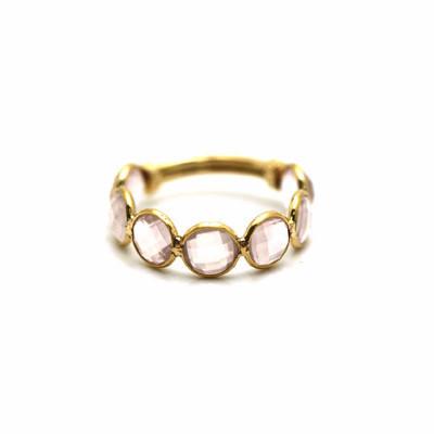 Tresor Collection - Rose Quartz Round Stackable Ring Band With Adjustable Shank In 18k Yellow Gold