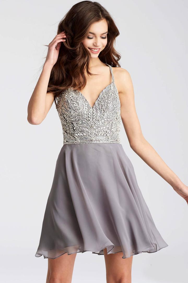 Jovani - Jvn55875 Embellished Chiffon Short Dress