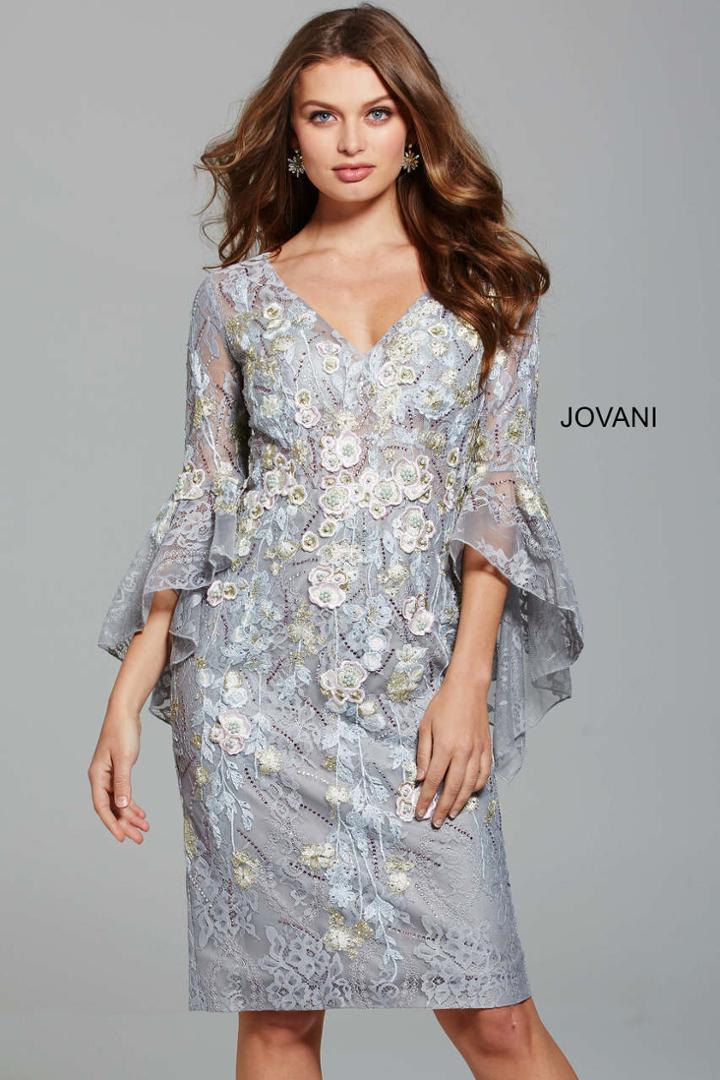 Jovani - 62709 V-neck Floral Embroidered Cocktail Dress
