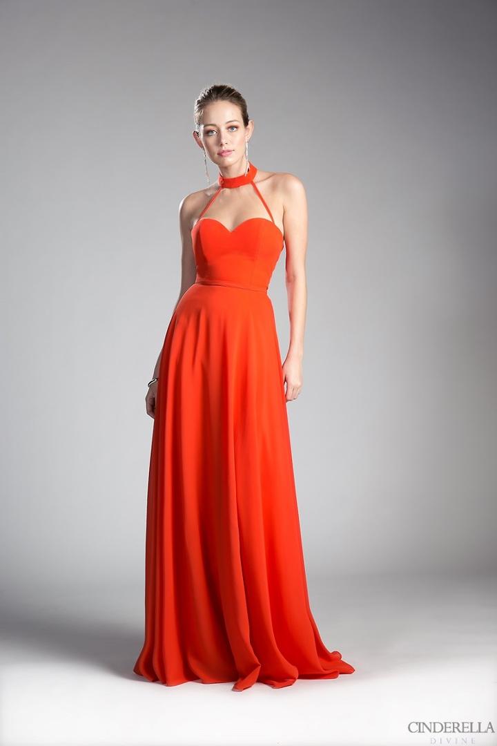 Cinderella Divine - Sleeveless Sleek Halter A-line Dress