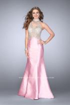 Gigi - Halter Style Sheer Beaded Top Mikado Prom Dress 24562