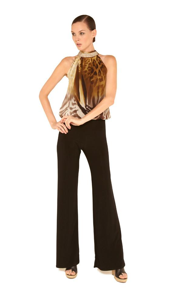 Sentimental Ny - Chiffon/knit Cut Away Halter Top Jumpsuit With Crystal Neck-sn2032a
