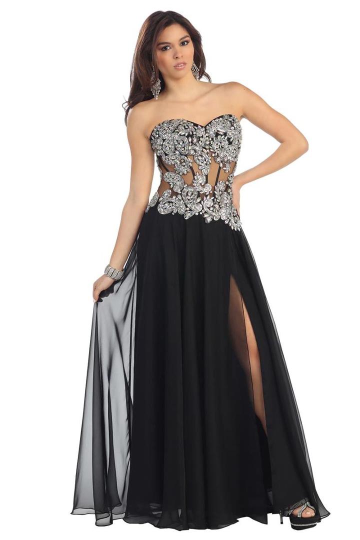 Embellished Strapless Top With Long Flowy Chiffon Dress