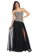 Embellished Strapless Top With Long Flowy Chiffon Dress