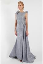 Terani Evening - 1721m4703 Laced Bateau Neck A-line Dress