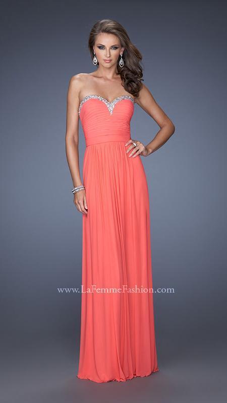 La Femme - Sweetheart Jersey Dress In Pink Grapefruit 20048