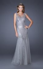 La Femme - 19485 Sequined Fitted Lace Appliques Trumpet Gown