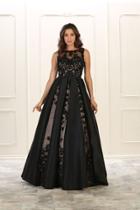 May Queen - Rq7516 Sleeveless Mesh Satin Gown With Embroidery