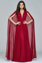 Faviana - S8087 V-neck Chiffon Caped Gown