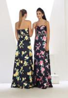 May Queen - Mq1403 Strapless Floral Print Evening Gown