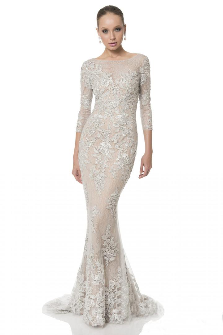 Terani Couture - Figure-flattering Laced Illusion Bateau Neck Trumpet Gown 1613e0355a