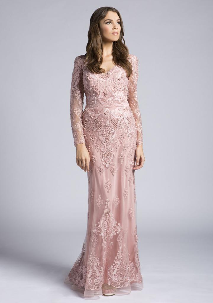 Lara Dresses - 33631 V-neck Embellished Sheath Gown