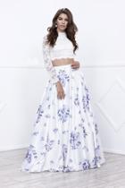 Nox Anabel - Laced Long Sleeve High Neck Floral A-line Dress 8207