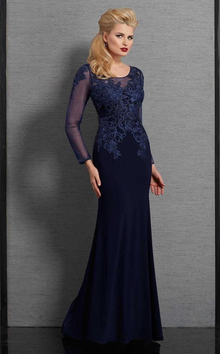 Clarisse - 6333 Beaded Lace Long Sleeves Evening Gown