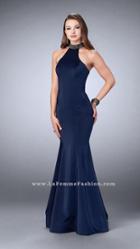 La Femme - Classy Jeweled Collar Halter Trumpet Evening Gown 24277