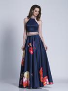Dave & Johnny - A6541 Two-piece High Halter Neck A-line Gown