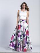 Dave & Johnny - 3108 Floral Printed Two Piece Scoop A-line Dress