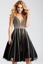 Jovani - Plunging Jewel Festooned A-line Dress