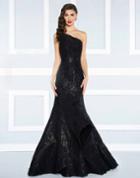 Mac Duggal Black White Red - 62872r Dark Sequined Asymmetrical Dress