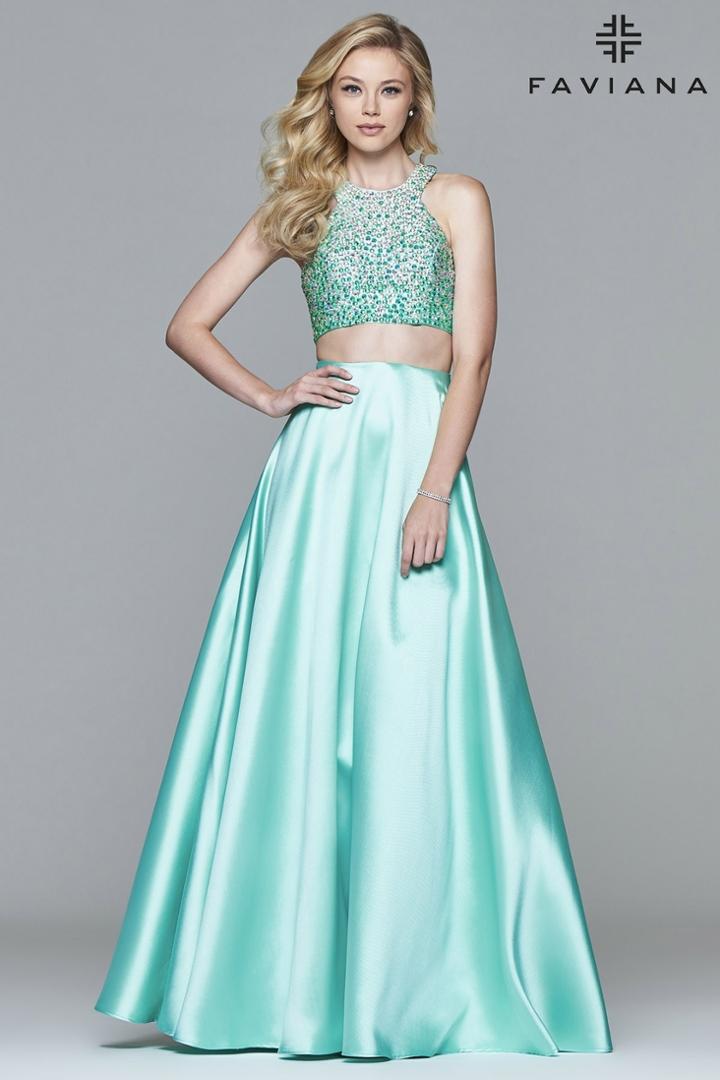 Faviana - S7827 Frosted Satin Two Piece With Fully Beaded Bodice