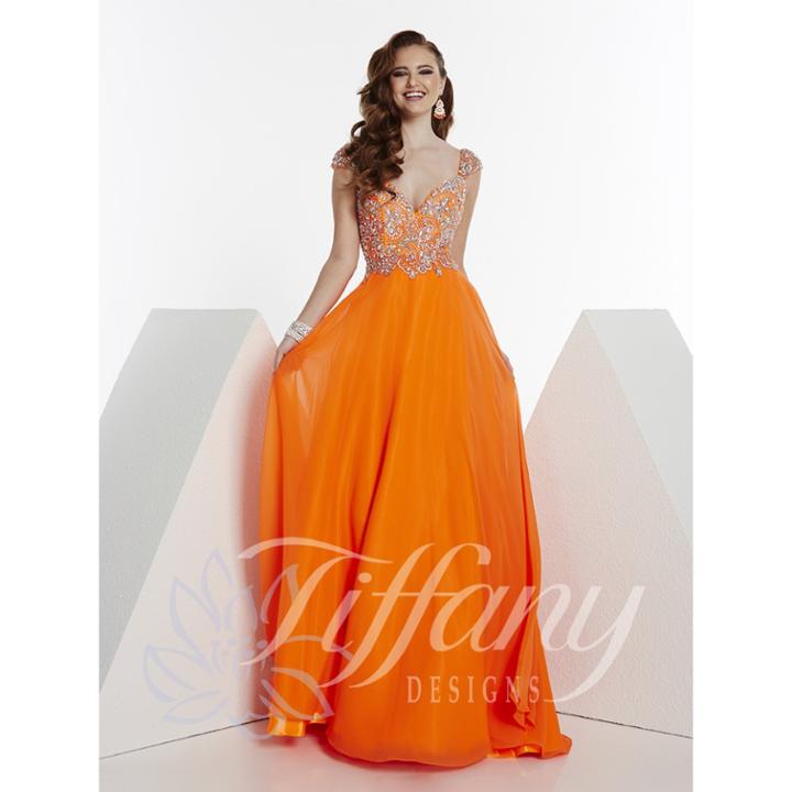 Tiffany Designs - Elegant Embellished V-neck Silky Chiffon A-line Dress 16085