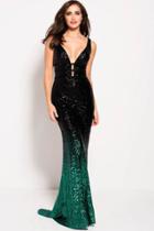 Jovani - 56015 Plunging Sequined Tri-band Sheath Gown