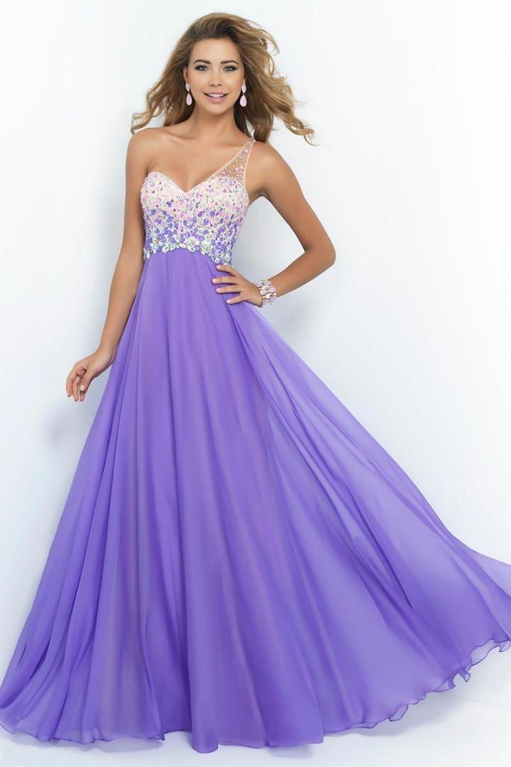 Blush - One Shoulder Beaded Long Dress 9965