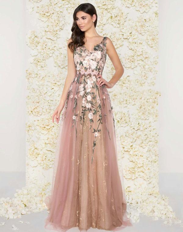 Mac Duggal Couture - 77283d V-neck Floral Applique Evening Dress