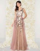 Mac Duggal Couture - 77283d V-neck Floral Applique Evening Dress