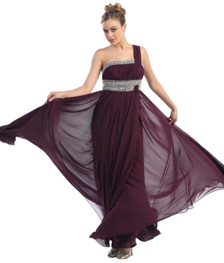 One Shoulder Strap Empire Waist Chiffon Long Gown