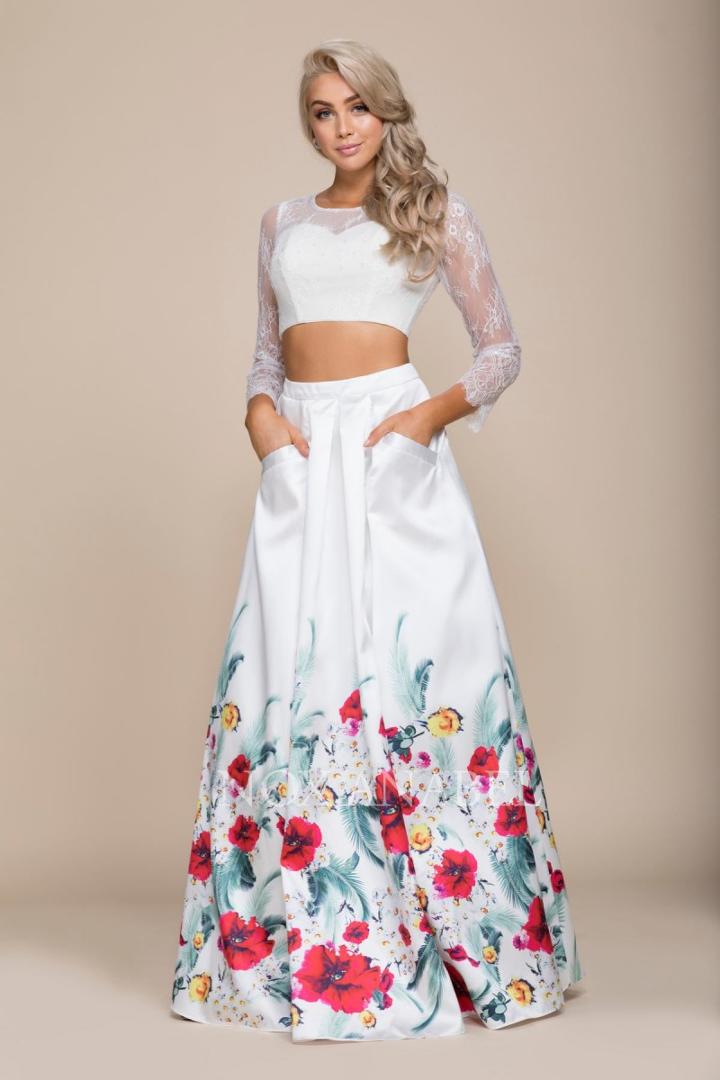 Nox Anabel - 8353 Two-piece Long Sleeve Floral A-line Gown