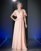 Cinderella Divine - Rosette Accented Ruched V-neck A-line Dress