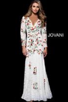 Jovani - 50605 Multi-colored Floral Embroidered Lace Trumpet Dress