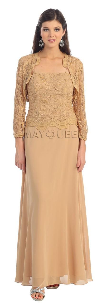 Spaghetti Strap Lacy Top Long Dress With Lace Bolero Jacket