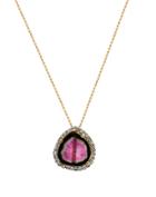 Tresor Collection - Bicolor Tourmaline Pendant With Diamond Pave All Around In 18k Yellow Gold