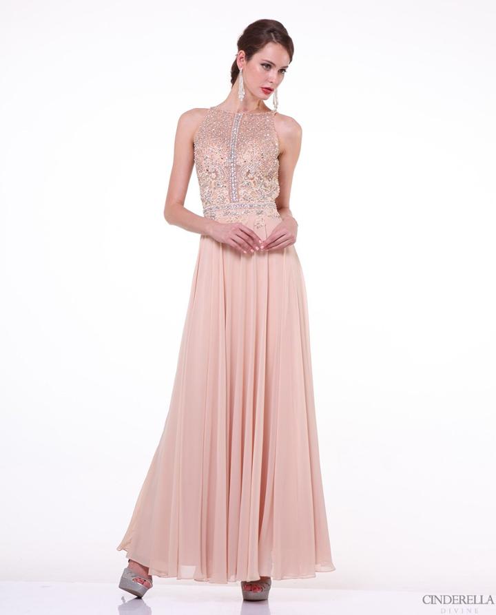 Cinderella Divine - Bedazzled Halter Neck A-line Dress