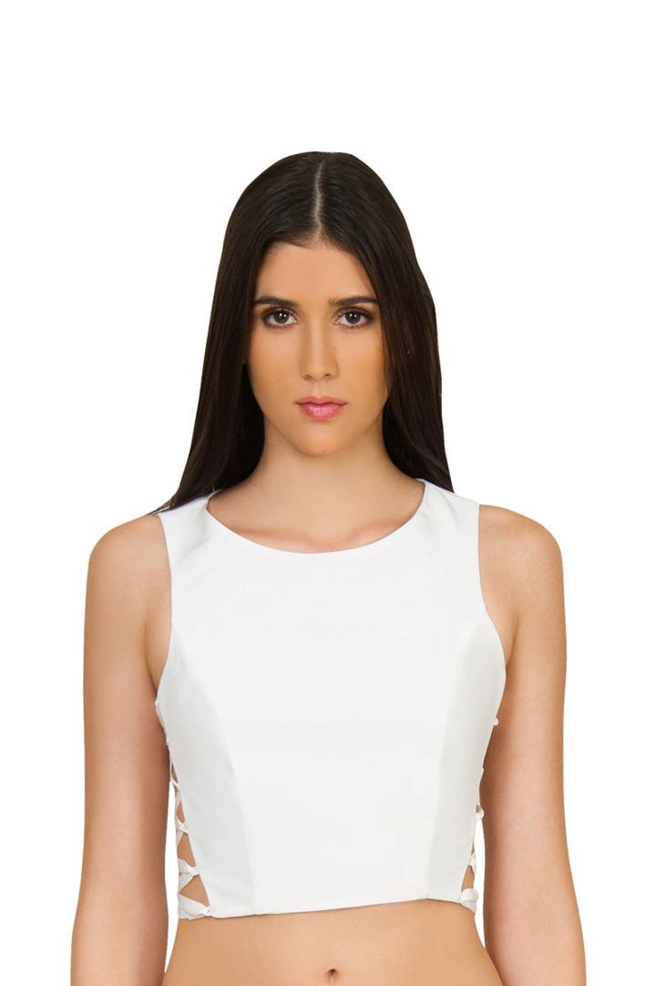 Caffe Swimwear - Crop Top With Crossing String In White