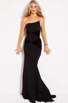 Jovani - 52067 Asymmetrical Strapless Jersey And Velvet Prom Gown