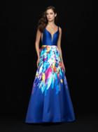 Madison James - 18-693 Deep V-neck Multi-printed A-line Gown