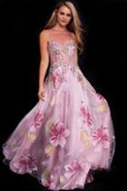 Jovani - 59320 Sleeveless Illusion Floral Embellished Prom Gown