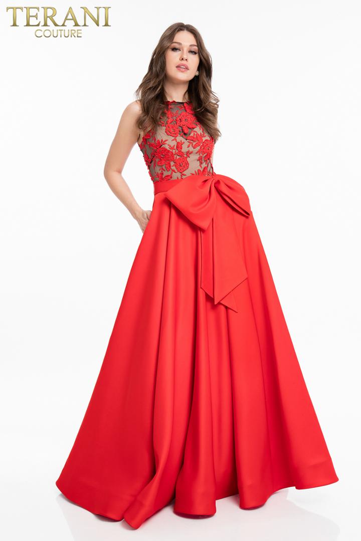 Terani Couture - 1822e7273 Floral Embroidered Satin Ballgown