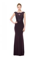 Marsoni By Colors - M163 Beaded Lace Cap Sleeves Long Dress