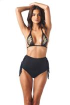 Montce Swim - Lightning Bolts Private Beach Bikini Top X Black Faux Suede Fringe High Rise Bottom Bikini Set