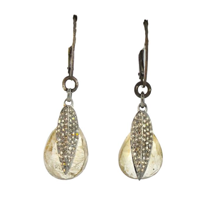Mabel Chong - Rutilated Quatrz With Pave Diamond Leaf Earrings