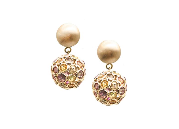 Tresor Collection - Multi Sapphire Dangling Ball Earring In 18k Yellow Gold