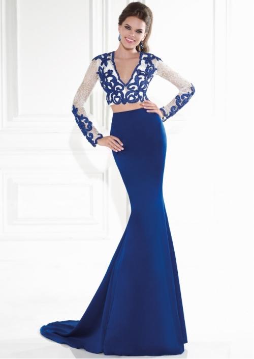 Tarik Ediz - Two-piece Lace V-neck Long Gown 92575