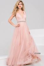Jovani - Bead Embellished V-neck Tulle Ball Gown 45160