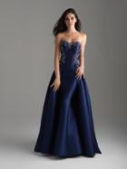 Madison James - 18-606 Strapless Scroll Beaded Mikado Overskirt Gown